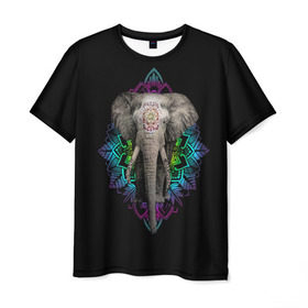 Мужская футболка 3D с принтом Индийский Слон в Белгороде, 100% полиэфир | прямой крой, круглый вырез горловины, длина до линии бедер | Тематика изображения на принте: africa | elephant | elephants | india | ornament | pattern | skin | tusks | африка | бивни | индия | кожа | орнамент | слон | слоненок | слоник | слоники | слоны | слонята | узор | хобот