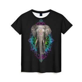 Женская футболка 3D с принтом Индийский Слон в Белгороде, 100% полиэфир ( синтетическое хлопкоподобное полотно) | прямой крой, круглый вырез горловины, длина до линии бедер | africa | elephant | elephants | india | ornament | pattern | skin | tusks | африка | бивни | индия | кожа | орнамент | слон | слоненок | слоник | слоники | слоны | слонята | узор | хобот