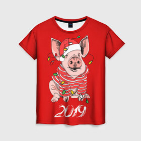 Женская футболка 3D с принтом Полосатый поросенок в Белгороде, 100% полиэфир ( синтетическое хлопкоподобное полотно) | прямой крой, круглый вырез горловины, длина до линии бедер | 2019 | боров | гирлянда | год | голова | дед мороз | домашнее | елочная | животное | клаус | костюм | красная | мода | новый год | подарок | поздравление | полосатый | поросенок | праздник | профиль