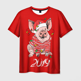 Мужская футболка 3D с принтом Полосатый поросенок в Белгороде, 100% полиэфир | прямой крой, круглый вырез горловины, длина до линии бедер | 2019 | боров | гирлянда | год | голова | дед мороз | домашнее | елочная | животное | клаус | костюм | красная | мода | новый год | подарок | поздравление | полосатый | поросенок | праздник | профиль