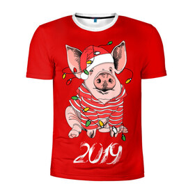 Мужская футболка 3D спортивная с принтом Полосатый поросенок в Белгороде, 100% полиэстер с улучшенными характеристиками | приталенный силуэт, круглая горловина, широкие плечи, сужается к линии бедра | Тематика изображения на принте: 2019 | боров | гирлянда | год | голова | дед мороз | домашнее | елочная | животное | клаус | костюм | красная | мода | новый год | подарок | поздравление | полосатый | поросенок | праздник | профиль