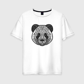 Женская футболка хлопок Oversize с принтом Узорная панда в Белгороде, 100% хлопок | свободный крой, круглый ворот, спущенный рукав, длина до линии бедер
 | голова | животное | завитки. кружево | зверь | панда | узорная панда | узоры