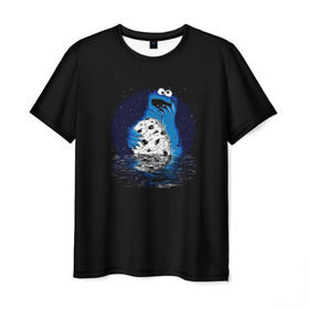 Мужская футболка 3D с принтом Cookie monster в Белгороде, 100% полиэфир | прямой крой, круглый вырез горловины, длина до линии бедер | cookie | cookiemonster | delicious | eat | monster | yummy | еда | куки | кукимонстр | монстр | печенье | сладости | улица | улицасезам