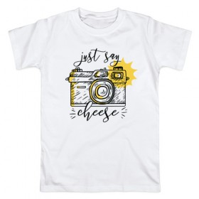 Мужская футболка хлопок с принтом Фотоаппарат в Белгороде, 100% хлопок | прямой крой, круглый вырез горловины, длина до линии бедер, слегка спущенное плечо. | скажи сыр | фото | фотоаппарат | фотограф