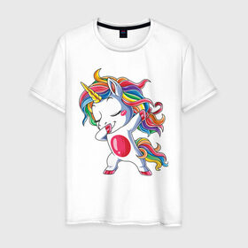 Мужская футболка хлопок с принтом Dabbing Unicorn в Белгороде, 100% хлопок | прямой крой, круглый вырез горловины, длина до линии бедер, слегка спущенное плечо. | dab | dab единорог | dabbing unicorn | unicorn | единорог радуга | краски | прикольные картинки | радуга | радужные краски | радужный единорог