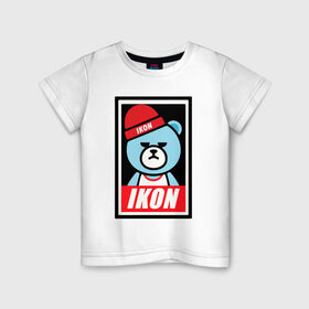 Детская футболка хлопок с принтом IKON bear в Белгороде, 100% хлопок | круглый вырез горловины, полуприлегающий силуэт, длина до линии бедер | ikon | k pop | return | айкон