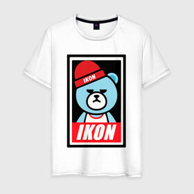 Мужская футболка хлопок с принтом IKON bear в Белгороде, 100% хлопок | прямой крой, круглый вырез горловины, длина до линии бедер, слегка спущенное плечо. | Тематика изображения на принте: ikon | k pop | return | айкон