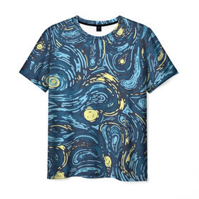 Мужская футболка 3D с принтом Ван Гог. Звездная Ночь в Белгороде, 100% полиэфир | прямой крой, круглый вырез горловины, длина до линии бедер | вангог | живопись | искусство | картина | краска | синий | художник