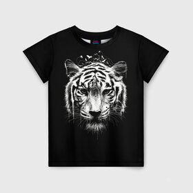 Детская футболка 3D с принтом Dark Tiger в Белгороде, 100% гипоаллергенный полиэфир | прямой крой, круглый вырез горловины, длина до линии бедер, чуть спущенное плечо, ткань немного тянется | africa | creepy | dark | desert | predator | scary | tiger | tigers | африка | жуткий | мрачный | пустыня | страшный | тигр | тигренок | тигрица | тигрицы | тигры | тигрята | хищник