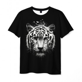 Мужская футболка 3D с принтом Dark Tiger в Белгороде, 100% полиэфир | прямой крой, круглый вырез горловины, длина до линии бедер | africa | creepy | dark | desert | predator | scary | tiger | tigers | африка | жуткий | мрачный | пустыня | страшный | тигр | тигренок | тигрица | тигрицы | тигры | тигрята | хищник