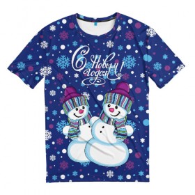Мужская футболка 3D с принтом Снеговики в Белгороде, 100% полиэфир | прямой крой, круглый вырез горловины, длина до линии бедер | верховный | год | дизайнерск | зима | искусство | картинка | круто | лучший | мода | молодёжная | морковка | новый год | подарок | поздравление | праздник | рисунок | рождество | с новым годом | снег