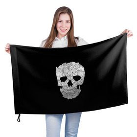 Флаг 3D с принтом Sketchy Cat Skull в Белгороде, 100% полиэстер | плотность ткани — 95 г/м2, размер — 67 х 109 см. Принт наносится с одной стороны | 