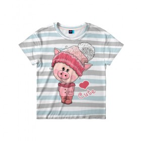 Детская футболка 3D с принтом Милая свинка в Белгороде, 100% гипоаллергенный полиэфир | прямой крой, круглый вырез горловины, длина до линии бедер, чуть спущенное плечо, ткань немного тянется | 2019 | боров | взгляд | год | домашнее | животное | костюм | красная | милая | мода | новый год | пальто | подарок | поздравление | поросенок | праздник | рисунок | рождество | румянец | с новым годом