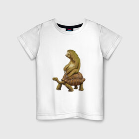 Детская футболка хлопок с принтом Speed is Relative в Белгороде, 100% хлопок | круглый вырез горловины, полуприлегающий силуэт, длина до линии бедер | Тематика изображения на принте: ленивец | лень | медленно | медлительный | тормоз | черепаха