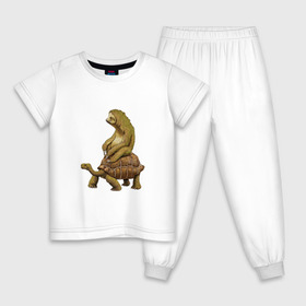 Детская пижама хлопок с принтом Speed is Relative в Белгороде, 100% хлопок |  брюки и футболка прямого кроя, без карманов, на брюках мягкая резинка на поясе и по низу штанин
 | ленивец | лень | медленно | медлительный | тормоз | черепаха