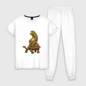 Женская пижама хлопок с принтом Speed is Relative в Белгороде, 100% хлопок | брюки и футболка прямого кроя, без карманов, на брюках мягкая резинка на поясе и по низу штанин | ленивец | лень | медленно | медлительный | тормоз | черепаха