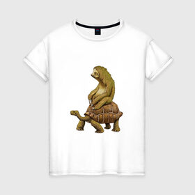 Женская футболка хлопок с принтом Speed is Relative в Белгороде, 100% хлопок | прямой крой, круглый вырез горловины, длина до линии бедер, слегка спущенное плечо | ленивец | лень | медленно | медлительный | тормоз | черепаха