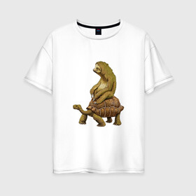 Женская футболка хлопок Oversize с принтом Speed is Relative в Белгороде, 100% хлопок | свободный крой, круглый ворот, спущенный рукав, длина до линии бедер
 | ленивец | лень | медленно | медлительный | тормоз | черепаха