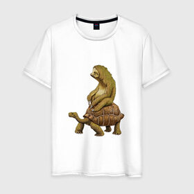 Мужская футболка хлопок с принтом Speed is Relative в Белгороде, 100% хлопок | прямой крой, круглый вырез горловины, длина до линии бедер, слегка спущенное плечо. | ленивец | лень | медленно | медлительный | тормоз | черепаха