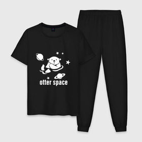 Мужская пижама хлопок с принтом Otter Space в Белгороде, 100% хлопок | брюки и футболка прямого кроя, без карманов, на брюках мягкая резинка на поясе и по низу штанин
 | alien | earth | express | futurama | galaxy | moon | nasa | planet | space | star | ufo | world | астронавт | вселенная | гагарин | галактика | звезда | звезды | земля | инопл | космонавт | космос | луна | мир | наса | небо | нло | планета
