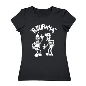 Женская футболка хлопок с принтом Futurama - Cartoon в Белгороде, 100% хлопок | прямой крой, круглый вырез горловины, длина до линии бедер, слегка спущенное плечо | bender | fry | futurama | planet express | бендер | зойдберг | лила | фрай | футурама