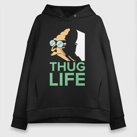 Женское худи Oversize хлопок с принтом Профессор - thug life в Белгороде, френч-терри — 70% хлопок, 30% полиэстер. Мягкий теплый начес внутри —100% хлопок | боковые карманы, эластичные манжеты и нижняя кромка, капюшон на магнитной кнопке | bender | fry | futurama | planet express | бендер | гипножаба | зойдберг | лила | профессор | фрай | футурама