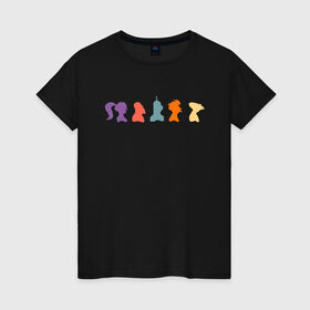 Женская футболка хлопок с принтом Futurama characters в Белгороде, 100% хлопок | прямой крой, круглый вырез горловины, длина до линии бедер, слегка спущенное плечо | bender | fry | futurama | planet express | бендер | гипножаба | зойдберг | лила | фрай | футурама