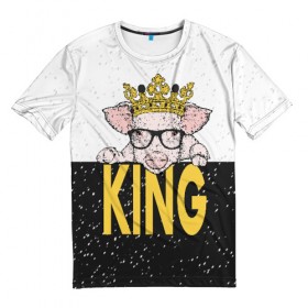 Мужская футболка 3D с принтом King в Белгороде, 100% полиэфир | прямой крой, круглый вырез горловины, длина до линии бедер | 2019 | боров | ве | взгляд | власть | год | домашнее | животное | золотая | король | корона | круто | лучший | мода | молодёжная | монарх | новый год | подарок | поздравление | поросенок | праздник | рисунок