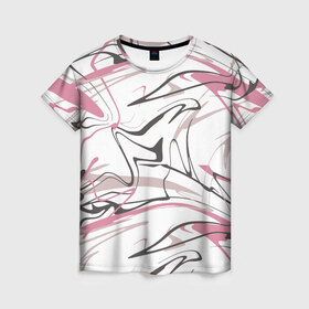 Женская футболка 3D с принтом Хаотичные линии в Белгороде, 100% полиэфир ( синтетическое хлопкоподобное полотно) | прямой крой, круглый вырез горловины, длина до линии бедер | Тематика изображения на принте: абстракция | розовый | цвет | черный