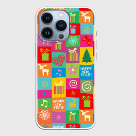 Чехол для iPhone 13 Pro с принтом Новогодний коллаж в Белгороде,  |  | белый | боров | варежки | год | голова | горошек | дед | дерево | домашняя | елка | животное | зима | кабан | клаус | красная | мороз | новый го | ноты | олень | поросенок | пятачок | с новым годом | санта