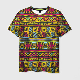 Мужская футболка 3D с принтом Этнический орнамент в Белгороде, 100% полиэфир | прямой крой, круглый вырез горловины, длина до линии бедер | африка | геометрия | индия | орнамент | узор | этно
