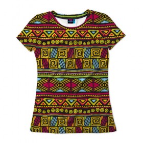 Женская футболка 3D с принтом Этнический орнамент в Белгороде, 100% полиэфир ( синтетическое хлопкоподобное полотно) | прямой крой, круглый вырез горловины, длина до линии бедер | африка | геометрия | индия | орнамент | узор | этно