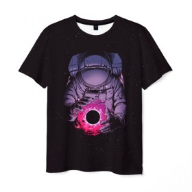 Мужская футболка 3D с принтом Карманная вселенная в Белгороде, 100% полиэфир | прямой крой, круглый вырез горловины, длина до линии бедер | Тематика изображения на принте: астронавт | вселенная | галактика | звезда | космонавт | космос | свет | скафандр | солнце | стекло | тени | черная дыра