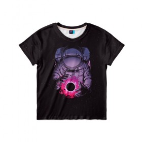 Детская футболка 3D с принтом Карманная вселенная в Белгороде, 100% гипоаллергенный полиэфир | прямой крой, круглый вырез горловины, длина до линии бедер, чуть спущенное плечо, ткань немного тянется | астронавт | вселенная | галактика | звезда | космонавт | космос | свет | скафандр | солнце | стекло | тени | черная дыра