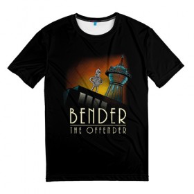 Мужская футболка 3D с принтом Bender The Offender в Белгороде, 100% полиэфир | прямой крой, круглый вырез горловины, длина до линии бедер | all | bender | doctor | futurama | humans | kill | mult | robot | simpsons | space | trust | zoidberg | бендер | зойдберг | космос | мульт | мультик | мультфильм | робот | симпсоны | футурама
