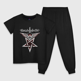 Детская пижама хлопок с принтом Hanzel und Gretyl 87 в Белгороде, 100% хлопок |  брюки и футболка прямого кроя, без карманов, на брюках мягкая резинка на поясе и по низу штанин
 | Тематика изображения на принте: 666 | gretyl | hanzel | industrial | metal | music | pentagram | rock | und | метал | музыка | пентаграмма | рок