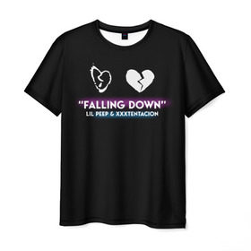 Мужская футболка 3D с принтом Lil Peep Falling Down в Белгороде, 100% полиэфир | прямой крой, круглый вырез горловины, длина до линии бедер | Тематика изображения на принте: cloudrap | lil peep | rap | xxx | xxxtentacion