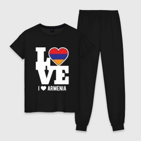 Женская пижама хлопок с принтом Love Armenia в Белгороде, 100% хлопок | брюки и футболка прямого кроя, без карманов, на брюках мягкая резинка на поясе и по низу штанин | 