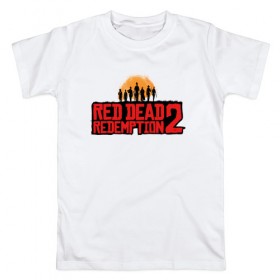 Мужская футболка хлопок с принтом Red Dead Redemption 2 в Белгороде, 100% хлопок | прямой крой, круглый вырез горловины, длина до линии бедер, слегка спущенное плечо. | Тематика изображения на принте: game | rdr2 | red dead redemption 2 | rockstar studios | игры