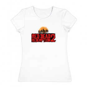 Женская футболка хлопок с принтом Red Dead Redemption 2 в Белгороде, 100% хлопок | прямой крой, круглый вырез горловины, длина до линии бедер, слегка спущенное плечо | game | rdr2 | red dead redemption 2 | rockstar studios | игры