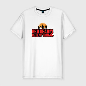 Мужская футболка хлопок Slim с принтом Red Dead Redemption 2 в Белгороде, 92% хлопок, 8% лайкра | приталенный силуэт, круглый вырез ворота, длина до линии бедра, короткий рукав | Тематика изображения на принте: game | rdr2 | red dead redemption 2 | rockstar studios | игры