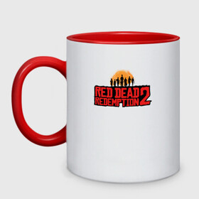 Кружка двухцветная с принтом Red Dead Redemption 2 в Белгороде, керамика | объем — 330 мл, диаметр — 80 мм. Цветная ручка и кайма сверху, в некоторых цветах — вся внутренняя часть | game | rdr2 | red dead redemption 2 | rockstar studios | игры