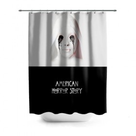 Штора 3D для ванной с принтом American Horror Story в Белгороде, 100% полиэстер | плотность материала — 100 г/м2. Стандартный размер — 146 см х 180 см. По верхнему краю — пластиковые люверсы для креплений. В комплекте 10 пластиковых колец | ahs | american horror story | американская история ужасов | демон | краска | лицо | макияж | монашка | черные глаза