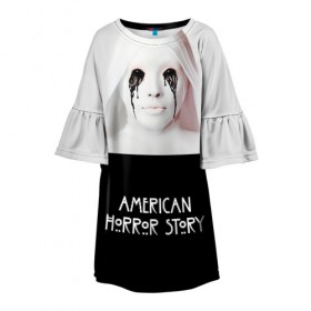 Детское платье 3D с принтом American Horror Story в Белгороде, 100% полиэстер | прямой силуэт, чуть расширенный к низу. Круглая горловина, на рукавах — воланы | ahs | american horror story | американская история ужасов | демон | краска | лицо | макияж | монашка | черные глаза