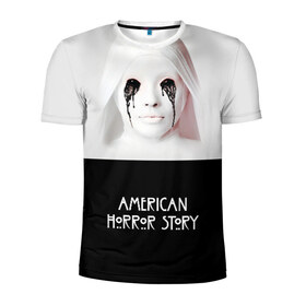 Мужская футболка 3D спортивная с принтом American Horror Story в Белгороде, 100% полиэстер с улучшенными характеристиками | приталенный силуэт, круглая горловина, широкие плечи, сужается к линии бедра | ahs | american horror story | американская история ужасов | демон | краска | лицо | макияж | монашка | черные глаза