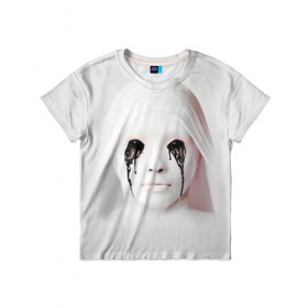 Детская футболка 3D с принтом American Horror Story в Белгороде, 100% гипоаллергенный полиэфир | прямой крой, круглый вырез горловины, длина до линии бедер, чуть спущенное плечо, ткань немного тянется | ahs | american horror story | американская история ужасов | демон | лицо | макияж | монашка | черные глаза