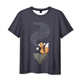 Мужская футболка 3D с принтом Coffee Fox в Белгороде, 100% полиэфир | прямой крой, круглый вырез горловины, длина до линии бедер | coffee | cute | fox | foxes | ginger | tail | забавная | кофе | кофеёк | кофеёчек | лис | лиса | лисица | лисицы | лисичка | лисички | лисы | милая | рыжая | рыжие | смешная | фыр | хвост | хвосты
