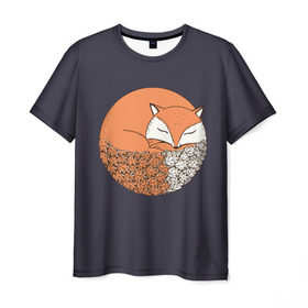 Мужская футболка 3D с принтом Лисичка и Осенние Листочки в Белгороде, 100% полиэфир | прямой крой, круглый вырез горловины, длина до линии бедер | 