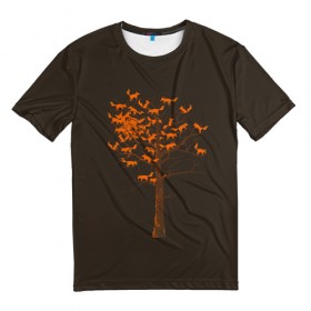 Мужская футболка 3D с принтом Дерево Лисиц в Белгороде, 100% полиэфир | прямой крой, круглый вырез горловины, длина до линии бедер | Тематика изображения на принте: cute | fox | foxes | ginger | tail | tree | trees | дерево | деревья | забавная | лис | лиса | лисица | лисицы | лисичка | лисички | лисы | милая | рыжая | рыжие | смешная | фыр | хвост | хвосты