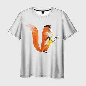 Мужская футболка 3D с принтом Джаз Лис в Белгороде, 100% полиэфир | прямой крой, круглый вырез горловины, длина до линии бедер | cute | fox | foxes | ginger | jazz | tail | trumpet | джаз | джазмен | забавная | лис | лиса | лисица | лисицы | лисичка | лисички | лисы | милая | рыжая | рыжие | саксофон | смешная | труба | фыр | хвост | хвосты